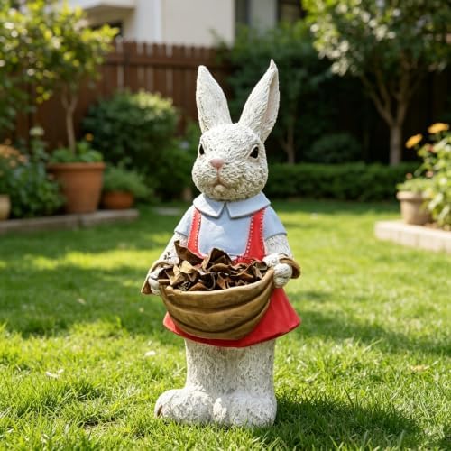 17" Couple Rabbit Statue Flower Pot Resin Garden Outdoor, Pink - Image 4