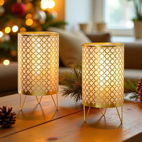 TRIROCKS Set of 2 Battery Operated Lamp 9'' High Cordless Table Lamp Battery Powered Lanterns with 6H Timer for Home Living Room Weddings Parties Patio Events Outdoors Indoors Shelf(Gold) - Image 6