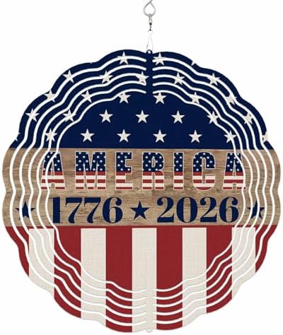 250th Anniversary Wind Spinner for Garden Yard 12In, USA Flag Red Striped Blue Star Retro 3D Stainless Steel Kinetic Hanging Wind Spinners Rustproof Outdoor Decor for Lawn Patio Home by Unknown