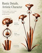 Flamed Copper Three Calla Lilies Garden Stake with Bells, 24 Inch Metal Flower Yard Art Decor, Handmade Rain Catcher Sculpture, Rustic Wind Chime Ornament for Patio Lawn Backyard Gift Idea - Image 4