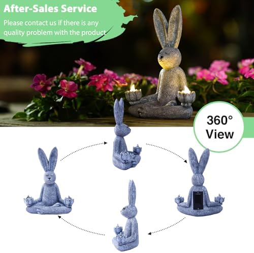 Goodeco Zen Rabbit Statue with Solar Lotus - Garden Yoga Bunny - Image 4