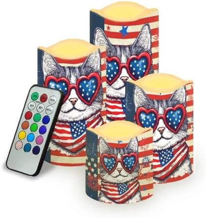 Cute USA Flag Battery Operated Candles with Remote Timer Flameless Candles Tea Lights Color Changing Electric Fake Plastic Pillar LED Candles Patriotic Decoration by Uorisanigo