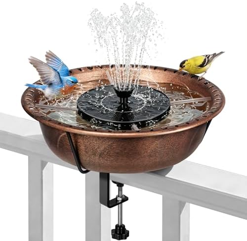 VIVOHOME Deck-Mounted Bird Bath with Solar Fountain, 13-Inch Bowl, Bronze by VIVOHOME