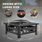 Outvita Outdoor Fire Pit, 32 Inch Square Firepit Table, Diamond Cutout - Image 3