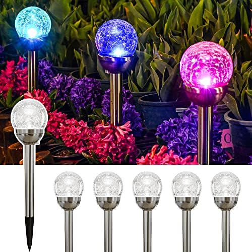 GIGALUMI Solar Outdoor, Cracked Glass Ball Solar Garden Lights, Color Changing Lights Outdoor,Garden LED for Path, Patio, Yard, 6 Pack Pathway by GIGALUMI