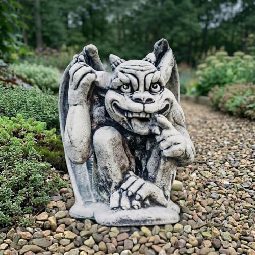 OLOMA Whimsical Smiling Concrete Gargoyle Garden Statue Handcrafted Gothic Outdoor Fantasy Sculpture Yard Patio Porch Landscaping Decor Weather Proof Accent Decor by OLOMA