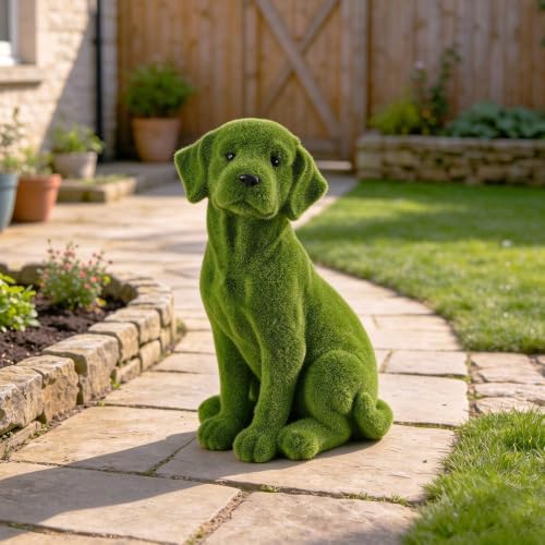 13.39" Garden Statue Flocked Dog Figurine Resin Puppy Yard Green by Unknown