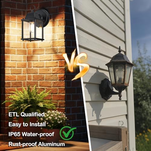 LIT-PaTH Outdoor Wall Light Fixture, Aluminum Glass, Black, 2 Pack - Image 5