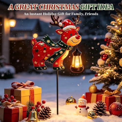 2 Pack Solar Lights Outdoor Metal Reindeer Christmas Decor Garden Stakes - Image 3