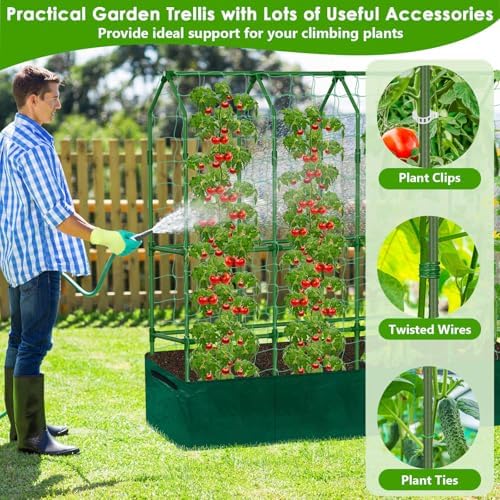 Large Cucumber Trellis for Climbing Plants with Grow Bag, 67"×65"×16.5" Metal Garden Trellis for Raised Bed with Garden Netting and Plant Clip Plant Ties for Vegetables, Squash, Pea, Grape, Tomato - Image 7