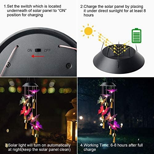 Black Butterfly Bell Solar Wind Chimes - Outdoor Solar Lights for Garden Decor - Gifts for Mom - Image 4