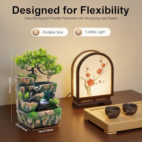 Indoor Waterfall Fountain,12.6in LED Desk Rockery - Image 2