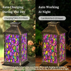Solar Lantern Abstract Stained Glass Mosaic Purple Violet Outdoor Garden Hanging Lantern Waterproof Solar Powered Lighting Outside Table Lamp for Deck Yard Camping Patio Decor - Image 4