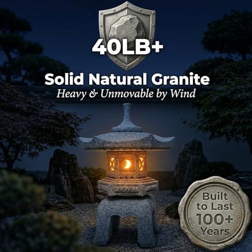 Japanese Granite Stone Lantern Pagoda Garden Statue, 17.7 Inch, 5-Piece - Image 2
