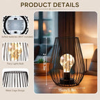 TRIROCKS Metal Cordless Table Lamp - 8'' Tall Set of 2 Cage Shape Battery Operated Lamp with Fairy Lights Bulb for Indoor/Outdoor Use Perfect for Christmas Garden and Weddings (Black,Set of 2) - Image 3