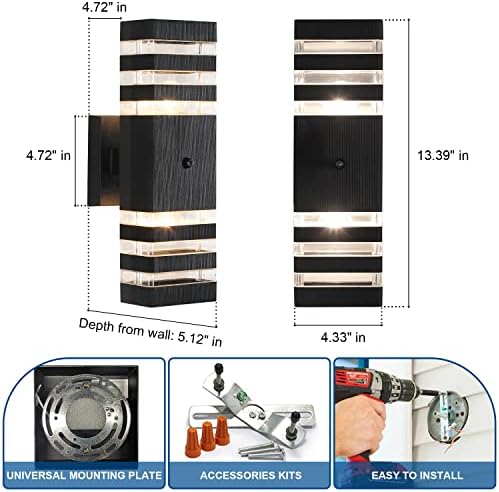 2PK Dusk to Dawn Sensor Outdoor Wall Lights Up Down Porch Lights Modern Exterior Light Fixtures Photocell Waterproof Black Aluminum Housing for Front Porch, Patio, Garage (Use Two E26 Bulbs) - Image 5