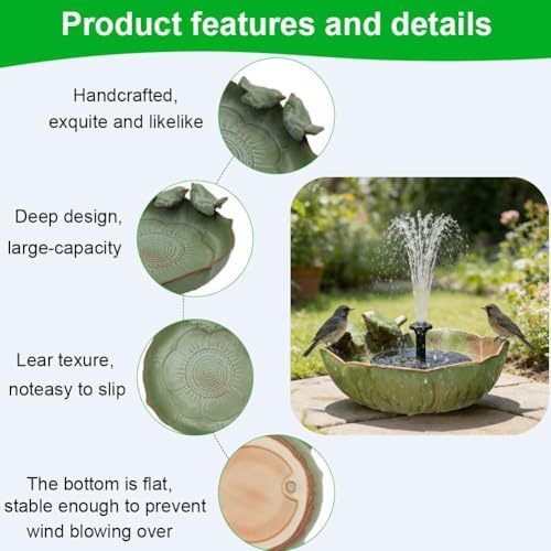 Bird Bath Bowl with Solar Fountain for Outdoors, 9.4" Ground Table Top Birdbath with Solar Powered Pump, Weather Resistant Hummingbird Water Feature for Garden Patio Deck Balcony Lawn Yard Home - Image 4