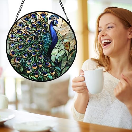 Peacock Stained Glass Window Hanging Suncatcher Gifts for Women 9.8" - Image 3