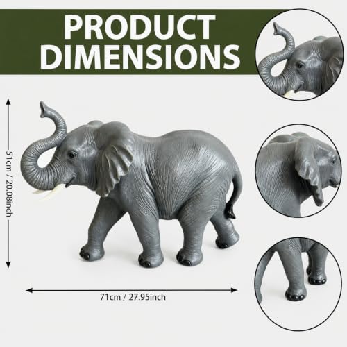 Resin Elephant Statue Outdoor Garden Decor, Grey Weatherproof Sculpture - Image 2