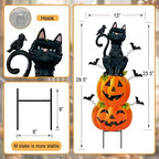 Outdoor Halloween Decorations,Metal Black Cat & Jack'O Lighted Timer Stakes - Image 7