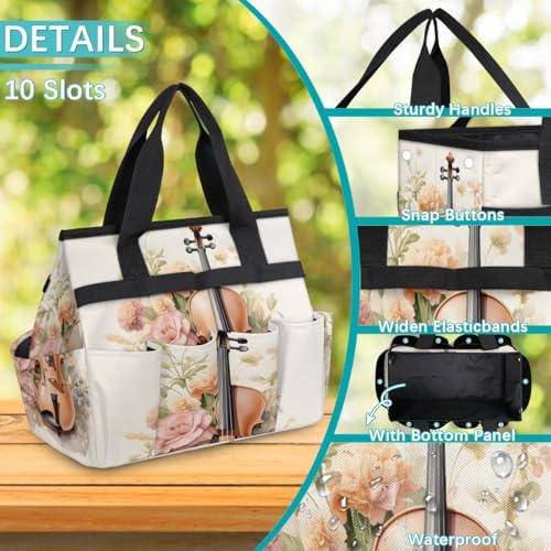 Music Violins Garden Tool Bag Organizer Heavy Duty Flower Gardening Tote Bag with 10 Pockets for Women Men Gardening Gifts - Image 5