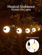 Brightech Orb Outdoor Indoor String Lights - Connectable Set of 2 Frosted Lantern LED String with Weatherproof Globe Lights - Commercial Grade Light Strand for Patio, Porch - 60 Ft, 20 Bulbs Total - Image 2
