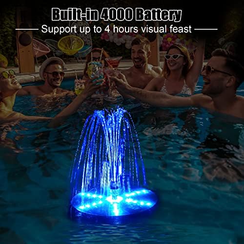 Solar Bird Bath Fountains Upgraded, 4W Solar Powered Water Fountain Pump with 4000 Battery, 7 Nozzles & 4 Fixers, Colorful LED Lights for Garden, Pond, Swimming Pool, Fish Tank, and Outdoor - Image 6