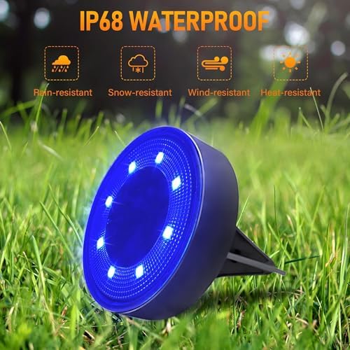 Siatom Solar Ground Lights 12 Pack, IP68 Waterproof Solar In-Ground Light for Outdoor, Flat Landscape Lighting, Garden Disc Light for Pathway, Walkway, and Yard - 12 Pcs (Blue) - Image 2