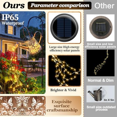 Solar Watering Can Lights:Outdoor Waterproof Metal Led String Lantern - Butterfly Fariy Hanging Decorations for Garden Pathway Patio - Mothers Day Gifts for Mom Grandma Women Over 40 - Image 5
