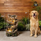25.2" H 4-Tier Outdoor Water Fountain with LED Lights and Planter Pot, Cascading Wood-Look & Moss Waterfall Floor Fountain for Garden, Patio, Yard, Porch, Deck, Outdoor & Indoor Decor - Image 2