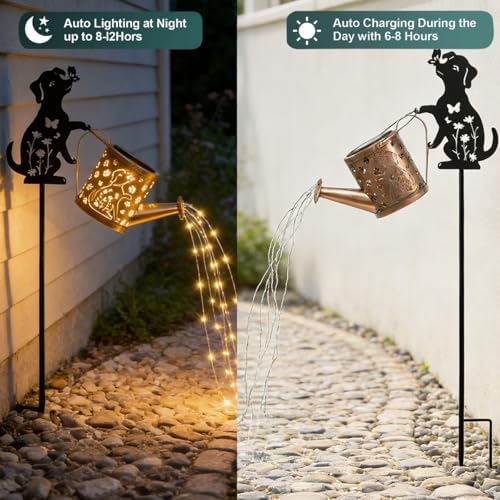 Solar Watering Can With Metal Dog Statue Stake For Garden Decoration - Image 4