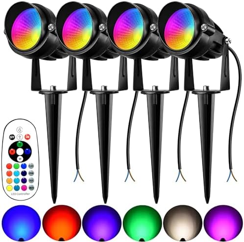 Spotlight Outdoor RGBW Low Voltage Landscape Lights Outdoor,10W Color Changing Landscape Light with Remote Control,12V-24V Waterproof Outdoor Spot Lights for Yard House Garden Tree (4 Pack) by Aoaxl