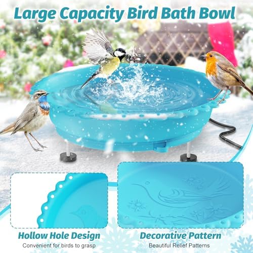 100W Heated Bird Bath with Metal Extension Screws, Blue - Image 2