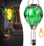 St Patricks Hot Air Balloon Solar Lantern - Patrick's Shamrock Glass Lantern, Simulated Flickering & Dancing Flame, Outdoor Hummingbird Hanging Yard Light for Patio Porch Decor Irish Clover Gift by Unknown