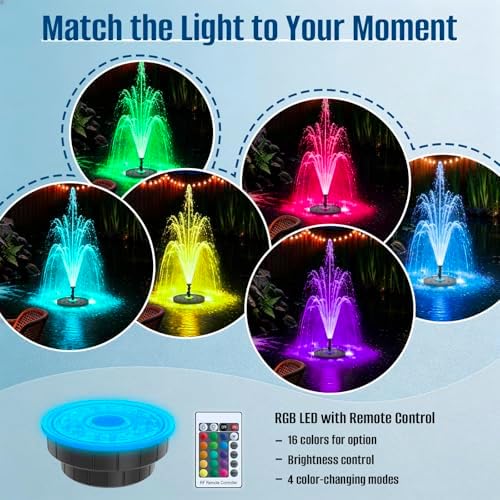 Floating Pond Fountain Pump with Remote RGB LED Lights & Filter Sponge - Image 5