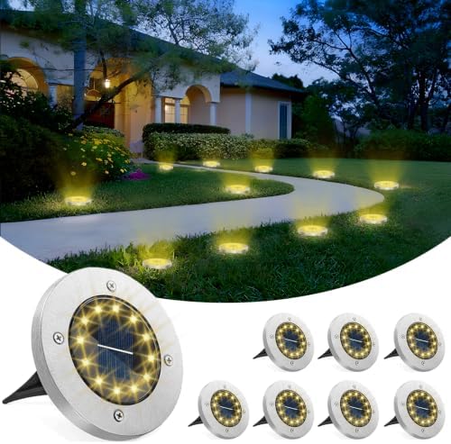 8 Pack Solar Lights Outdoor Garden, Stainless Solar Disk Light by Unknown