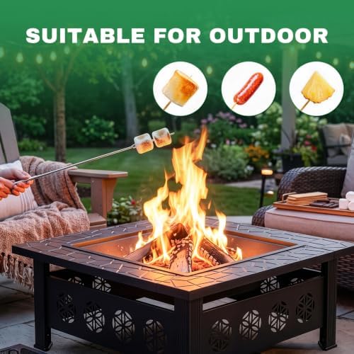 Outvita Outdoor Fire Pit, 32 Inch Square Firepit Table, Floral Cutout - Image 4