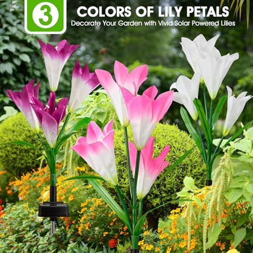 8 Pack Solar Garden Lights Outdoor, 7 Color Changing LED Waterproof Solar Powered Lily Flowers Landscape Lights for Outside Yard, Patio, Pathway Decorative, Décor - Image 6