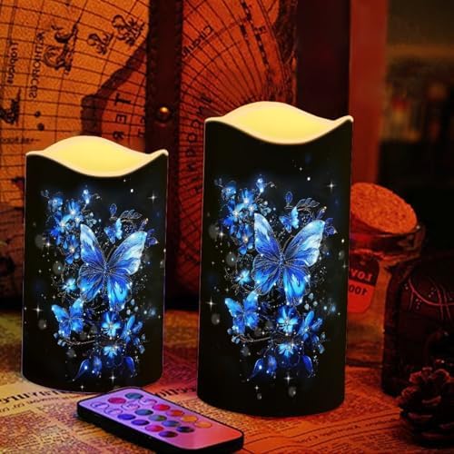 LED Flameless Candles with Remote Set of 4 Butterfly Battery Operated Pillar Candles with Timer Color Changing Electric Candles for Wedding Table Festival Decorations - Image 5