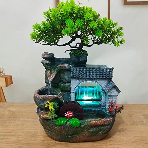 Gdrasuya10 Indoor Water Fountain, Small Tabletop Waterfall Fountain, Rockery Ornament with LED for Office Home Bedroom - Image 6