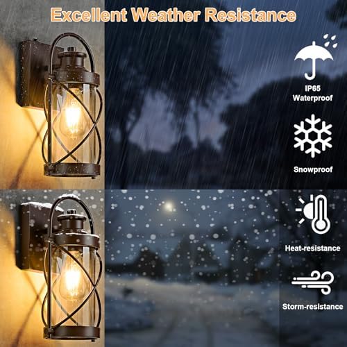Dusk to Dawn Outdoor Wall Lights Fixtures, Waterproof Exterior Lighting Fixtures with Photocell Sensor,Vintage Coffee-Bronze Metal Cage Lantern Outside Lights for Porch Patio House Garage（2 Pack） - Image 3