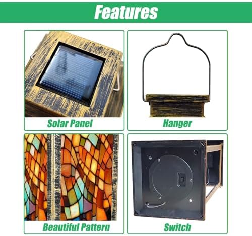 Solar Lantern Illusion Stained Glass Outdoor Garden Hanging Lantern Waterproof Solar Powered Lighting Outside Table Lamp for Patio Deck Yard Camping Beach House Decor, 1 Pack - Image 3