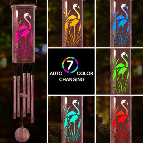 FSVGYY Solar Flamingo Wind Chime 30 Inch Metal Outdoor Hanging Light - Image 2