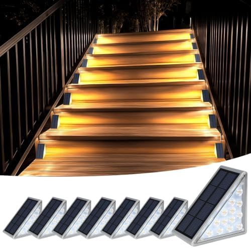 Outdoor Step Lights, 8 Pack IP67 Waterproof Solar Stair Lights, Warm 3000K 13 LED Solar Lights for Steps, Front Steps, Concrete Steps, Porch, Patio, Walkway, Backyard Decor by XILLUMICORE
