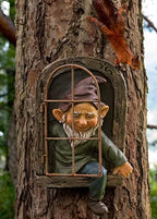 Gnome Statue Tree Face Garden Decorative,Elf Out The Door Tree Hugger - Image 4
