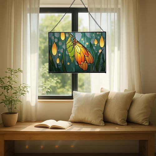 Butterfly Emerging from Chrysalis Rectangular Stained Glass Suncatcher – Hanging Window Panel with Animal & Nature Scene – Vibrant Glass Art Gift for Wildlife, Fantasy, Nature Lovers M4eGGH - Image 7