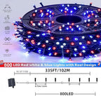 Red White and Blue Solar Lights, 800 LED 335ft Patriotic Solar Lights Outdoor, with Reel Design 8 Modes Auto On/Off Remote IP65 Waterproof,4th of July Light for Patio Garden Tree Decor - Image 4