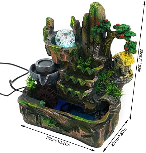 Tabletop Waterfall Fountain, Mini Rockery Fountain with Color-Changing LED Light, Indoor Resin Desktop Fountain Décor for Home Office, 10.24 x 7.87 x 11 Inch - Image 2