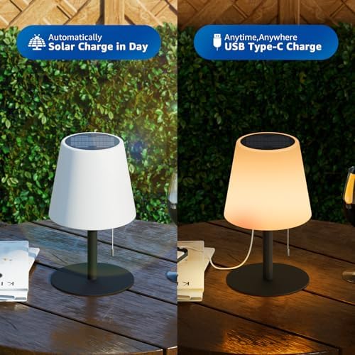 Solar Table Lamp Outdoor, Rechargeable Cordless Patio Lamp with RGB Light - Image 2