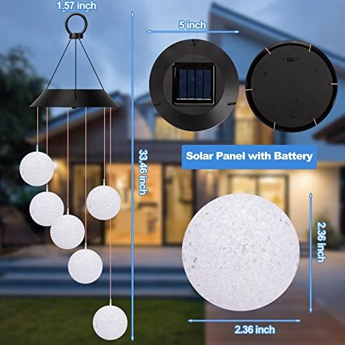 Solar Wind Chimes Color Changing,Crystal Ball Wind Chimes,Solar Powered Wind Chimes for Outside,LED Mobile Hanging Wind Chime,Outdoor Waterproof Wind Bell Light for Patio Yard Garden Home Decoration - Image 2